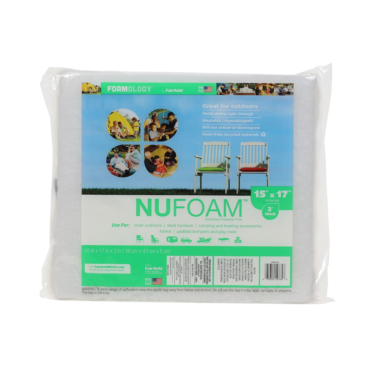 Foamology® NuFoam™ Polyester Pad, 15" x 17" x 2"